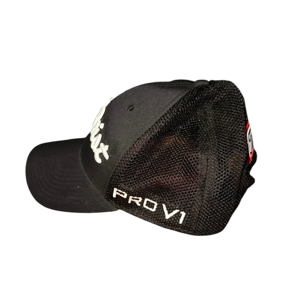 Titleist FJ Mens‎ Fit Hat Black Pro V1 Men Black Half Mesh Cap Golf